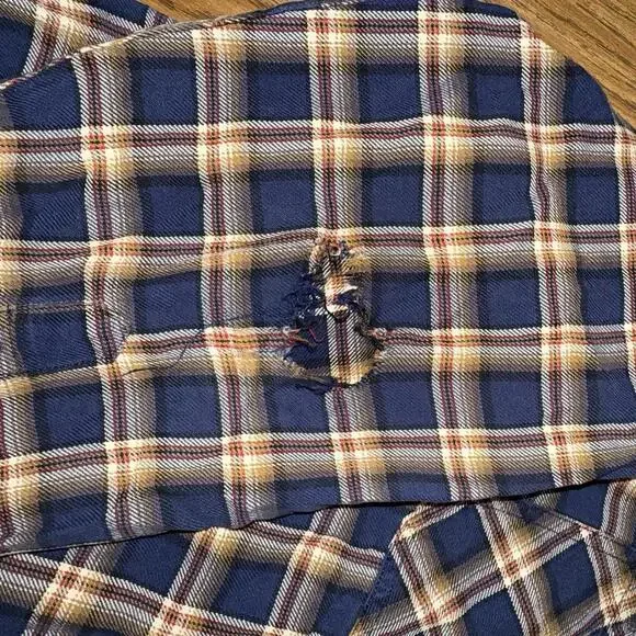Pendleton Burnside Shirt Blue Plaid Cotton Long Sleeve Medium Flannel Pockets Xl - Picture 5 of 6